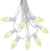 Novelty Lights 25 Foot C7 LED Outdoor Lighting Patio Christmas String Lights, Warm White, White Wire, 25 Bulbs