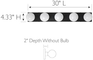 Design House Vanity Lights, 5 Linear Lights, Dimmable, Horizontal or Vertical Use, Uses (5) 60W Bulbs, for Bathroom/Makeup Vanity, Matte Black, 30.0 in. W x 2.0 in. H x 4.3 in. D, 588582-BLK