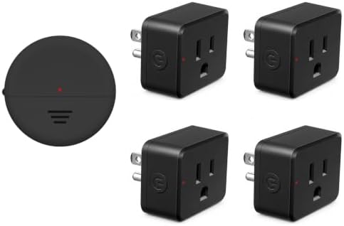 NineLeaf Black Motion Sensor Slim Outlet Plug with Wireless PIR Sensor | Auto On/Off. Timer Settings, Adjustable Detection Range for Garage, Closets, Hallway, Basement Light,1Sensor 4Plugs