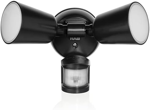 RAB Lighting LU160 Luminator Motion Sensor Outdoor Lights - Flood Light for Security, Outside Dusk to Dawn Photocell, 3000k–5000k Tunable, IP65 Weatherproof Rating, 160°Coverage, 50 Ft Range (Black)