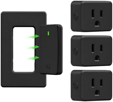 Greencycle Remote Control Outlet 3 Plugs,Black Detachable Wireless Switch