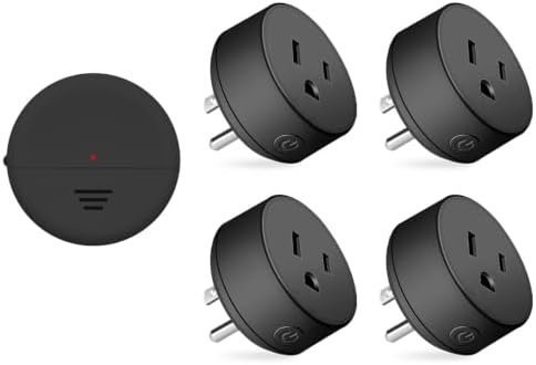 Black Motion Sensor Plug,Auto Turn On/Off,Adjustable Detection Range,262FT | AUTO/Timer Modes,1 Radar+4 Plugs,Adjustable 7–26 ft Detection,15A/1500W Wireless Christmas Tree, Fans, Lamps,Garage,Closet