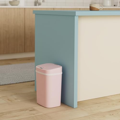 Ninestars 3 Gallon Automatic Trash Can, 12L Touchless Motion Sensor Bathroom or Bedroom Garbage Can with Odor-Sealing Lid, Impact-Resistant ABS Plastic, Pink