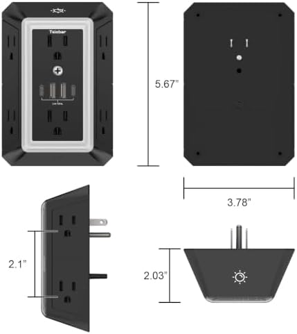 Multi Plug Wall Outlet Surge Protector with 6-Outlet & 4 USB Ports(2USB-C)