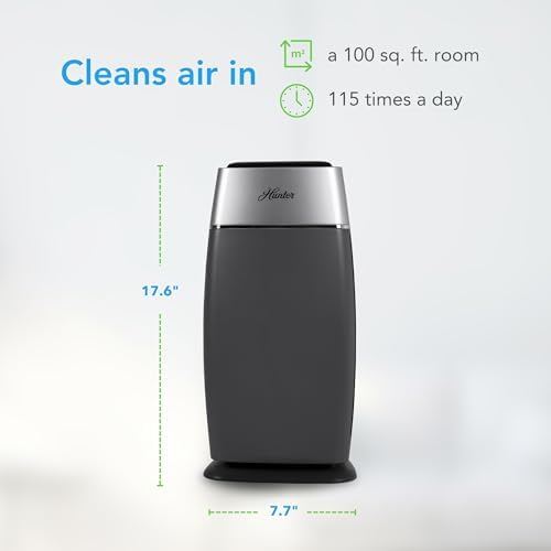Hunter HP100 Air Purifier for Bedroom, Living Room, Dorm, Black & Silver