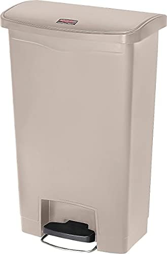 Rubbermaid Commercial Products STREAMLINE Plastic Front Step Step-On-Trash/Garbage Can/Bin, 13 GAL, Beige, for Doctor's Office/Hospitals/Healthcar