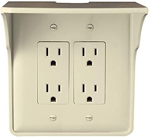 Power Perch Double Outlet Shelf Organizer for Alexa Echo Dot Speakers, Phone - Wall Outlet Holder with Cord Storage Strap - Socket Shelf Bathroom Kitchen Counter Charging Station - Almond 2 Pack
