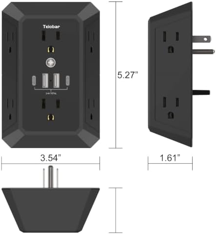 Multi Plug Wall Outlet Surge Protector with 6-Outlet & 4 USB Ports(2USB-C)