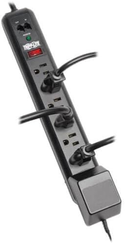 Tripp Lite 7 Outlet (6 Right Angle 1 Transformer) Surge Protector Power Strip, 6ft Cord, Tel/Modem, & $50K Insurance (TLP76RBTEL), Black