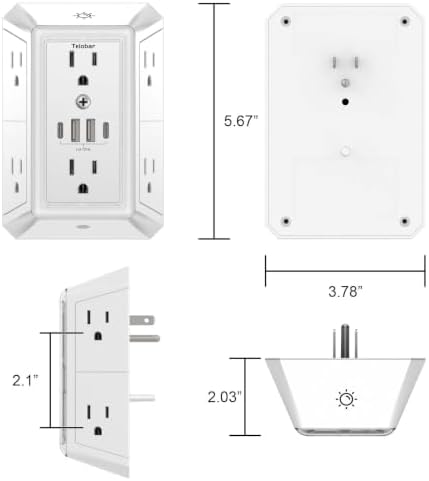 Multi Plug Wall Outlet Surge Protector with 6-Outlet & 4 USB Ports(2USB-C)
