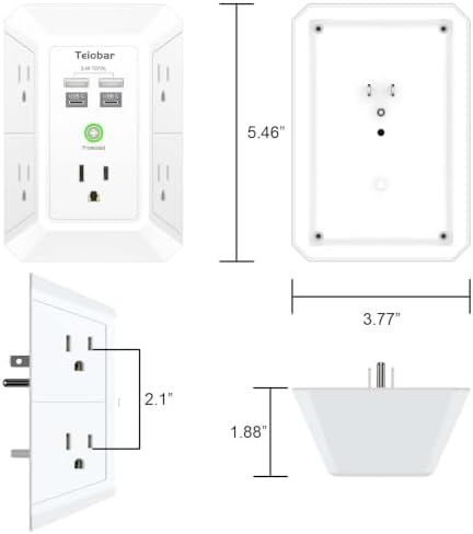 Wall Charger, Surge Protector, Teiobar 5 Outlets and 4 USB Ports(2USB-C)
