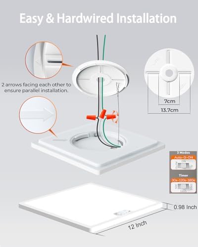 Annaror 2Pack 12in Motion Sensor Ceiling Light Wired with 3 Timer White