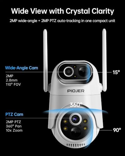 Solar Security Camera Outdoor Wireless: Dual-Lens 2K(2MP Wide-Angle & 2MP PTZ) Cameras System, No Subscription Fee, 360° Pan & Tilt, Human Auto Tracking, Color Night Vision 32GB Local Storage 4 Pack