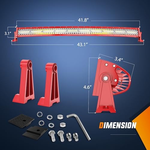 Nilight LED Light Bar 42 Inch with Wiring Kit on Truck SUV UTV, Red Shell