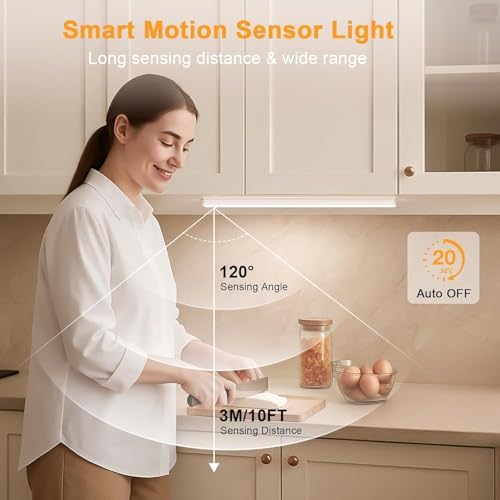 6 Pack Under Cabinet Lighting, USB Rechargeable Motion Sensor Light Indoor, Battery Operated Closet Light, LED Cabinet Lights, Stick On Dimmable Under Counter Lights for Kitchen
