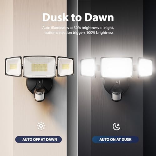 Security Lights Motion Outdoor with Dusk to Dawn, Hardwired Floodlights