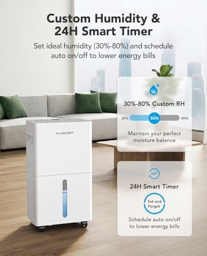 PLUSCENT 1500 Sq Ft 21 Pint Dehumidifier for Basement with Drain Hose