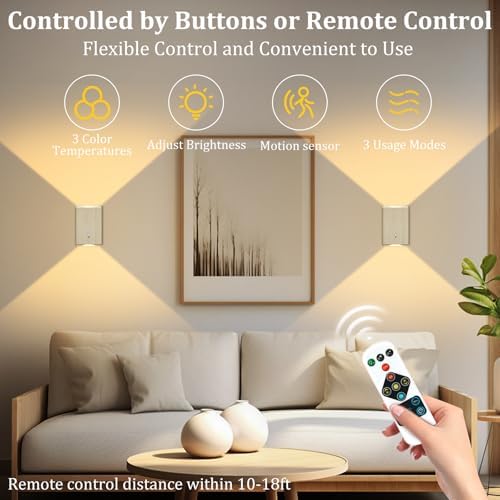 Eneru Motion Sensor Wall Sconce, Rechargeable Wireless Lights Indoor 4 Pack
