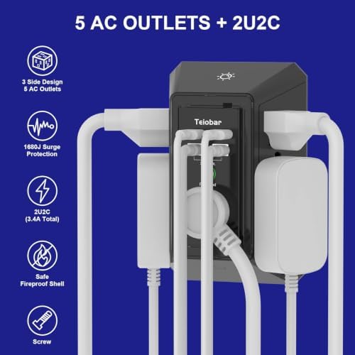 Multi Plug Wall Outlet Surge Protector with 5 Outlet & 4 USB Ports(2USB-C)