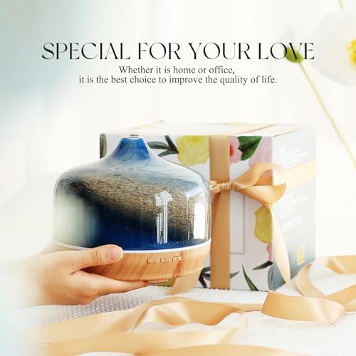 Porseme 500ml Glass Essential Oil Diffuser Aromatherapy Ultrasonic Cool Mist Humidifier 15-21 Running Hours Waterless Auto-Off Air Diffusers for Sleeping Yoga Working Spa(Galaxy)