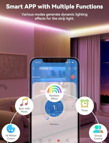 PAUTIX RGB Smart IC COB LED Strip Lights,Work with Alexa/Google Assistant,24ft/7.5m,720LEDs/m Addressable UL-Listed 24V Chasing Color Flexible Tape Light,for Cabinet,TV,Bedroom,Party DIY Decoration