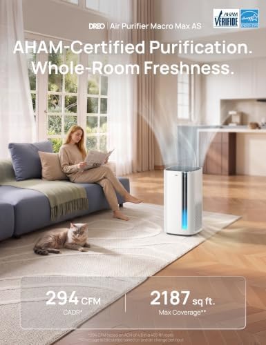 DREO Smart Air Purifier for Home, Washable Pre-Filter, Air Purifiers with Wi-Fi/Voice/Alexa,Smoke,Dust,Pollen,Odor,PM2.5 Monitor, 4 Fan Speeds & Auto/Turbo/Quiet Sleep Mode,DR-HAP003AS Pearl White