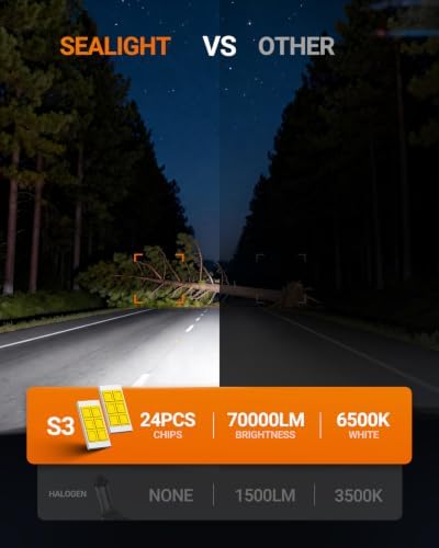 SEALIGHT 9007/HB5 LED Bulb, 1200% 60000LM Super Brighter than Origin, 6500K White Canbus Ready, IP68 25000RPM Cooling Fan with 80000Hrs Lifespan, 3Mins Fast Installation, 2 Pack