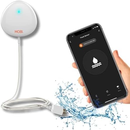 MOBI Smart WiFi Water Leak Detector, App Alerts, Flood Sensor Alarm with 48” Extension Probe, No Hub Required, 24/7 Monitoring for Basement, Kitchen, Bathroom