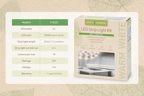 Complete LED Strip Light Kits (Warm White) 8 ft Flexible Tape 3000K Under Cabinet Plug-in Power Supply 318320