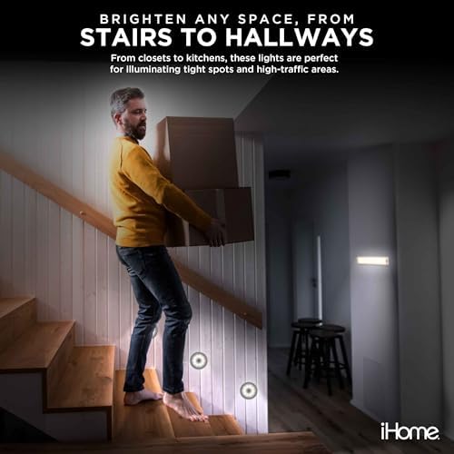 iHome Rechargeable Auto Sensing Light Bars, Motion Sensor, Dimmable, Auto/Always-On Modes, Easy Installation (5-Pack (2 Light Bars & 3 Puck))