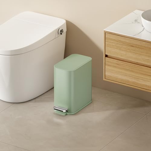 TIPGO Small Bathroom Trash Can with Lid Soft Close,1.3 Gallon, Green