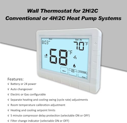 Programmable Thermostat for Home,Auto Changeover Heat Pump Thermostat for Multi-Stage,2 Heat/2 Cool or 4 Heat/2 Cool, Ultimate Comfort,Extra Large Display,White Backlight