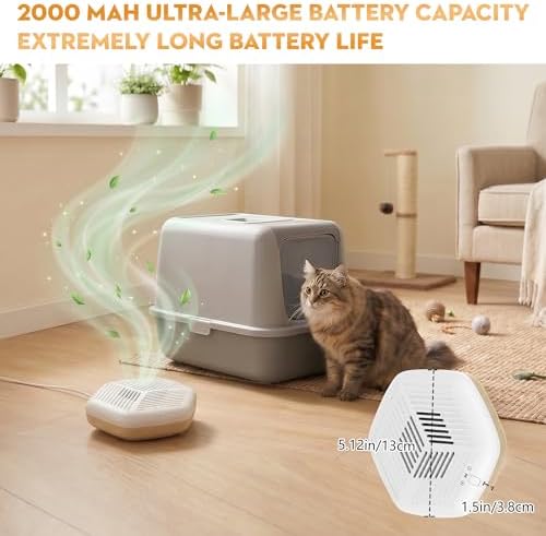 Cat Litter Deodorizer Pet Odor Eliminator for Dogs Poof Rechargeable Ozone Air Purifier for Litter Box Cordless with Negative Ion and Ozone Modes Kennel Home Smoke Car