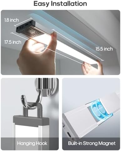 17.5inch Under Cabinet Lighting, 4500Mah Motion Sensor Light Indoor, 1 Pack