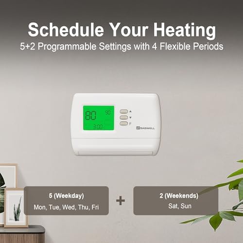 Programmable Thermostat 1H/1C, Household Thermostatfor Heat Pump and Conventional Single Stage System, Digital, Easy DIY Installation