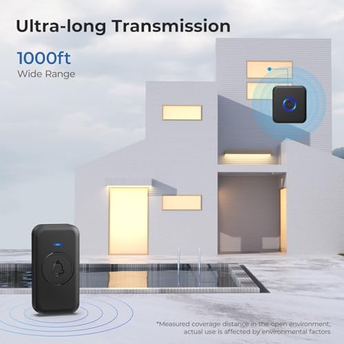 Wireless Doorbell 1000ft Range, Loud Waterproof Door Bell with 60 Melodies