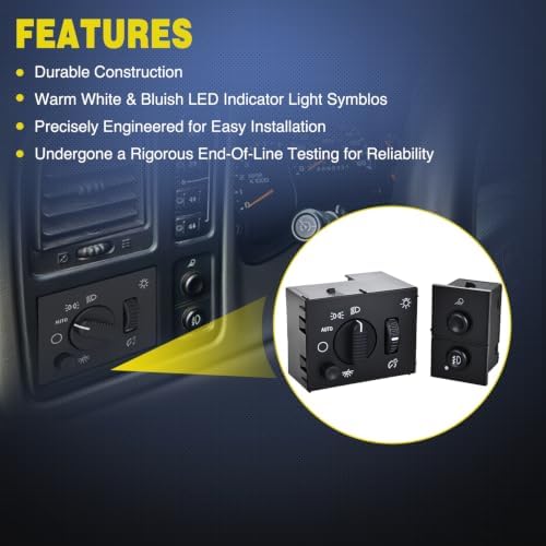 Nilight Headlight Dimmer Switch and Cargo Fog Light Switch Compatible with 2003 2004 2005 2006 2007 Chevy Avalanche Silverado Suburban Tahoe GMC Sierra Yukon Hummer H2 2003-2006 Cadillac Escalade