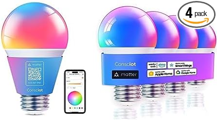Consciot Matter Smart Light Bulbs 1 Pack & Matter Smart Light Bulbs 4 Pack