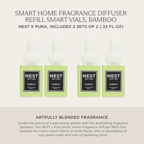 NEST New York Smart Home Fragrance Diffuser Refill Smart Vials, Bamboo - 4 Diffuser Refill Smart Vials, Set of 2 - Designed for NEST x Pura 3 and NEST x Pura 4 Diffusers - Cruelty Free, Vegan