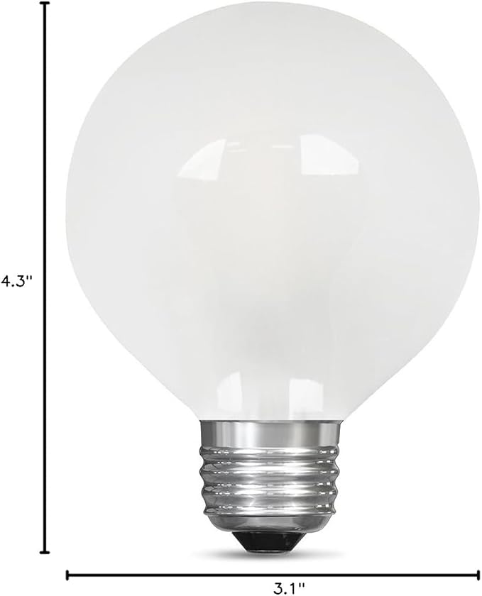 Feit Electric BPG2560/F/850/LED Decorative Frost Glass Filament LED Dimmable 60W Equivalent Daylight G25 Globe Light Bulb, White, 4.3"" h x 3.1"" d