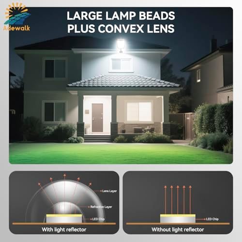 Adewalk 5000W Solar Lights Outdoor - 7000K LED Solar Street Lights Outdoor with Motion Sensor and Remote Control, IP66 Waterproof, Dusk to Dawn for Yard, Patio, 2 Pack