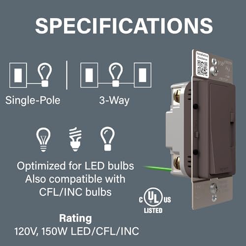 Legrand Radiant 150W LED Dimmer Light Switch 3-Way Rocker Brown 1 Pack