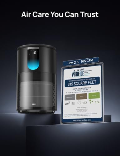 DREO Air Purifier for Home, Up to 1176 ft², HEPA Sleep Mode, Air Purifiers for Large Room & Bedroom, Pets, Smoke, Dust, Pollen & Odors, PM2.5 Monitor, Auto & Turbo Mode, 4 Speeds, DR-HAP009 (Dreo 539)