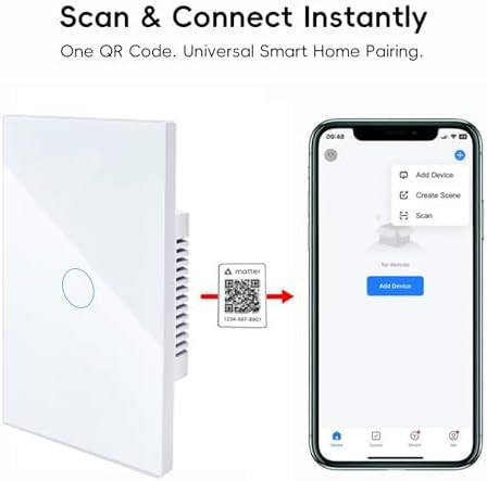 iPazzPort Matter Smart Touch Light Switch, 1-Gang Single Pole