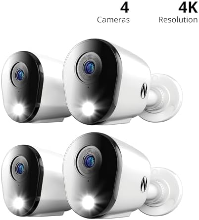 Night Owl Add On Wired 4K HD Indoor/Outdoor Deterrence Cameras with 2-Way Audio (4-Pack) (Requires Compatible DVR - Sold Separately) (4 Camera)