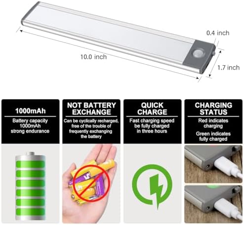 30-LED Motion Sensor Cabinet Light,Magnetic Motion Activated Under Counter Closet Lighting, Wireless USB Rechargeable Kitchen Cupboard Night Lights,Motion Activated Light Bar-2Pack