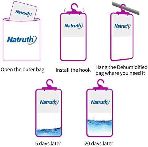 NATRUTH 12-PACK Moisture Absorber Bags With Lavender,Desiccant Hanging Bag Use for Kitchen Bathroom Wardrobe, Eliminates Odors,Odor Absorber Humidity Packs, Hanging Closet Dehumidifier Bags for Closet