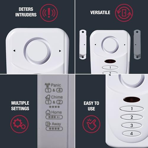 Sabre Elite Wireless Door Alarm with Exit/Entry Delay Mode, Home Mode & Keypad, Deters Intruders w/ 120dB Alarm Heard Up to 1,500 ft, Versatile Settings, Works on Both Left & Right Side Opening Doors