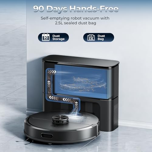Kilgone Robot Vacuum and Mop Combo with Self Emptying Station, 6000Pa Suction Anti Tangle Brush LiDAR Navigation Multi Floor Mapping, 90 Day Hands Free Smart Laser Robotic Cleaner for Pet Hair Carpet