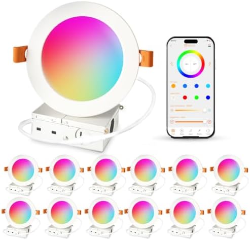 iLC 4 inch LED Recessed Lighting Color Changing, Compatible with Alexa (Speaker Required), APP Controlled, RGB Canless Recessed Lights, 16 Million Colors, 2700K-6000K,10W,900LM, Bluetooth Mesh,12Packs